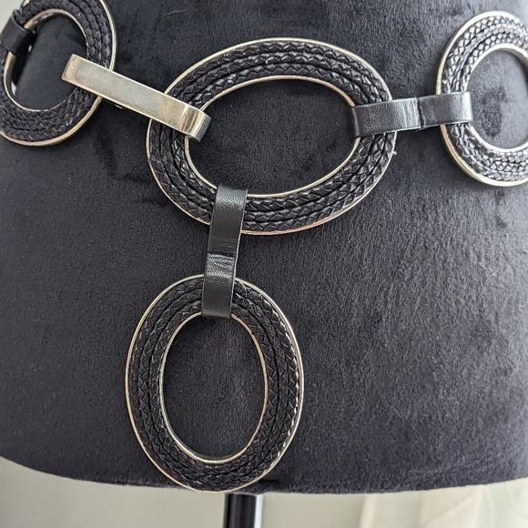 Black Oval Link With Braided Leather Women's Belt Vintage - Picture 2 of 8